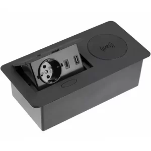 ROZETĖ  ĮMONTUOJAMA Į BALDUS 1 LIZDO SU USB A+C IR BELAIDŽIU ĮKROVIMU, BALTA - Image 2