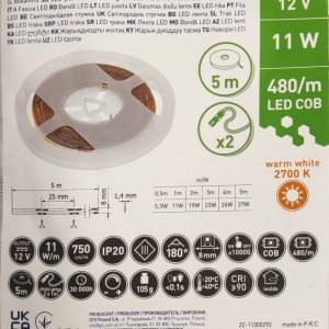 LED juosta COB, 2700K, 750lm/m, 5m, be taškų - Image 6