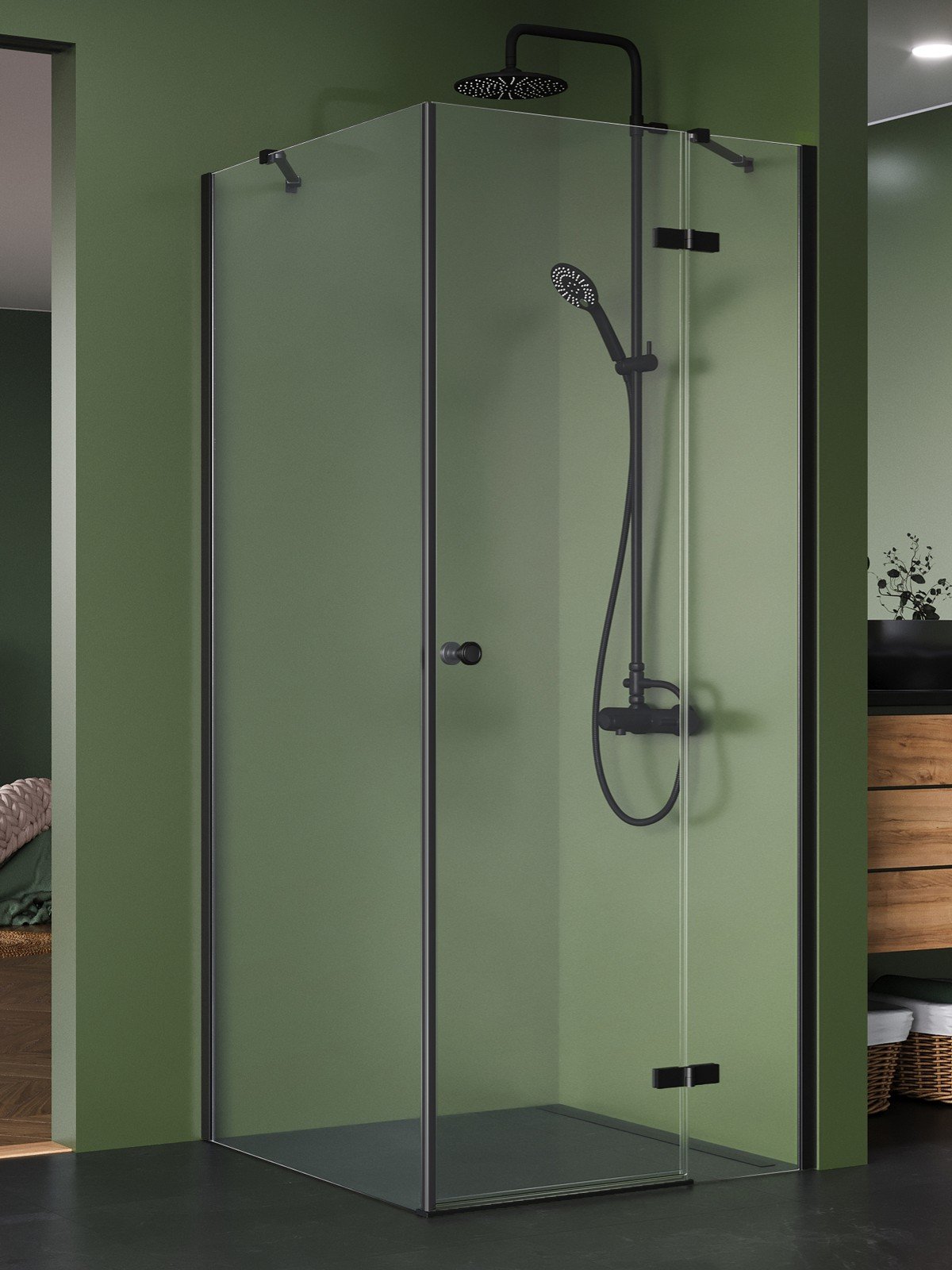 Dušo kabina Kalibra, vienos durys, juoda